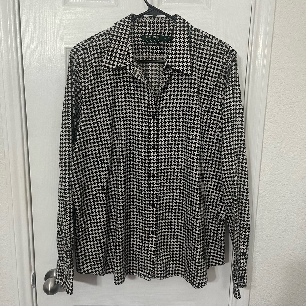 Ralph Lauren houndstooth button down blouse sz XXL